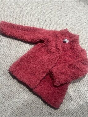 Kids Plush Red Faux-Sherpa Coat